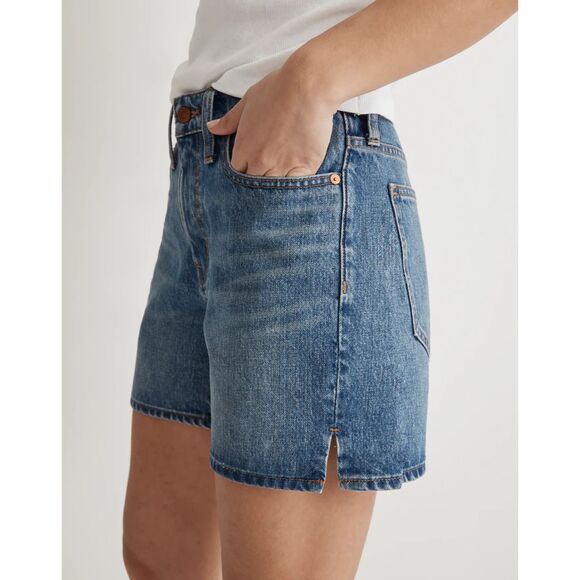 MADEWELL Slouchy Relaxed Fit High Rise Mid Length Blue Denim Shorts Size 28 - Picture 3 of 9